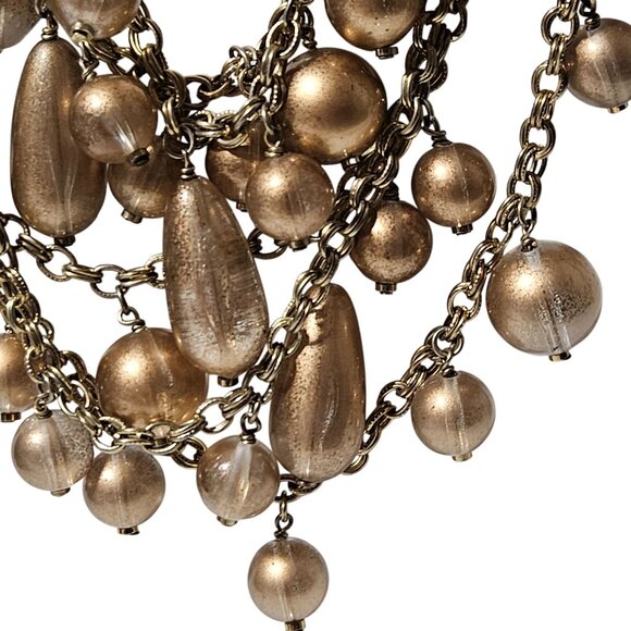 Vintage Gold Beaded Chunky Necklace Multi Strand Large Pearlescent Beads Women - Picture 2 of 6